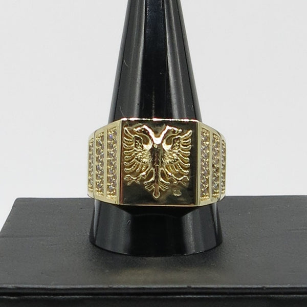 585/-er Gold - Doppeladler Ring Albanien Herrenring Siegelring - Gr.66