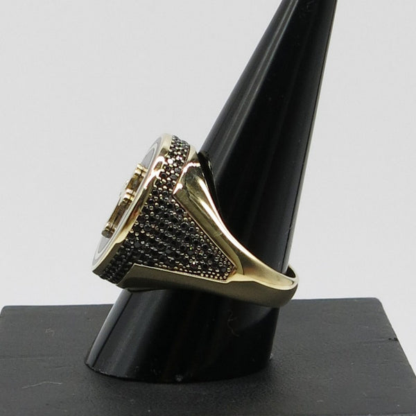 585/-er Gold - Onyx Ring Herrenring Siegelring mit Kreuz - Gr.62