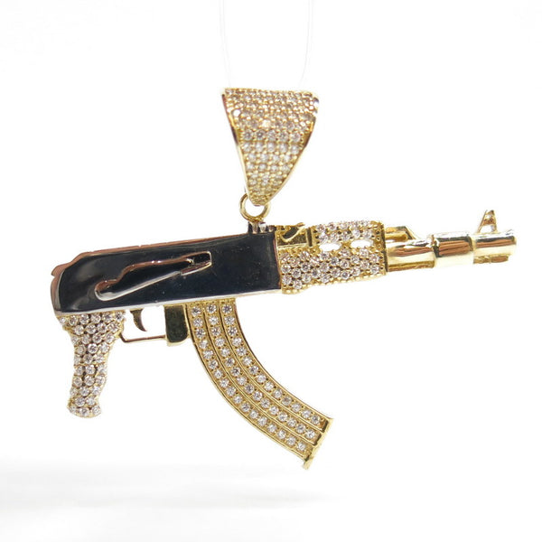 585/-er Gold - Kalaschnikow Waffe Pistole Anhänger mit Zirkonia - ca.9.69gr.