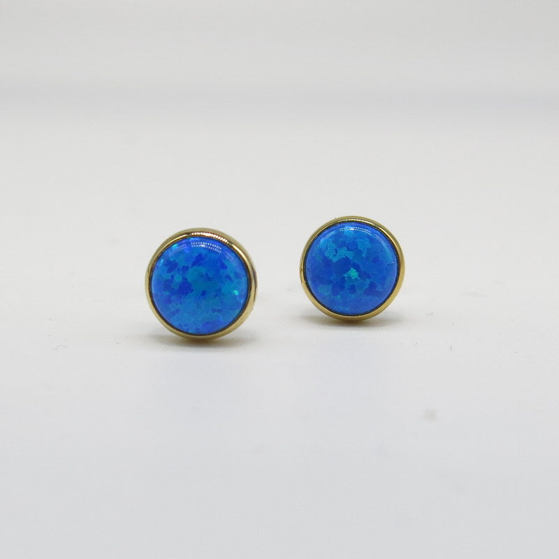 585/-er Gold - Pacific Blue Opal Ohrringe / Panzehir Küpe - Ø 8mm