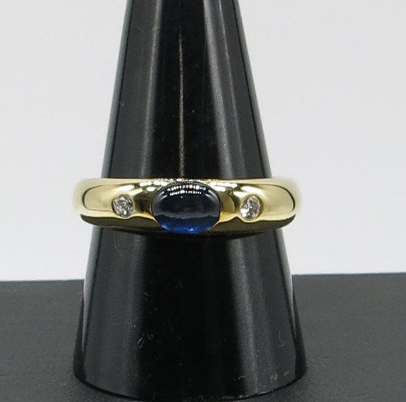 750/-er Gold - Band Ring mit Saphir & Diamanten ca.0.15ct. - Gr.58 - ca.8.85gr.