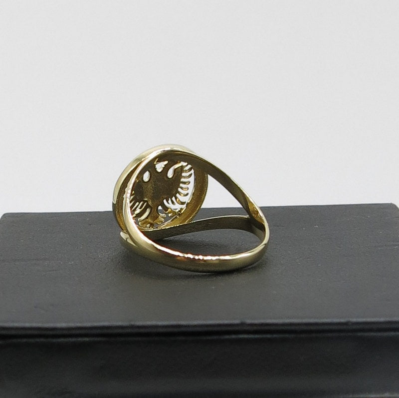 585/-er Gold - Doppeladler Ring Albanien Herrenring Siegelring - Gr.56
