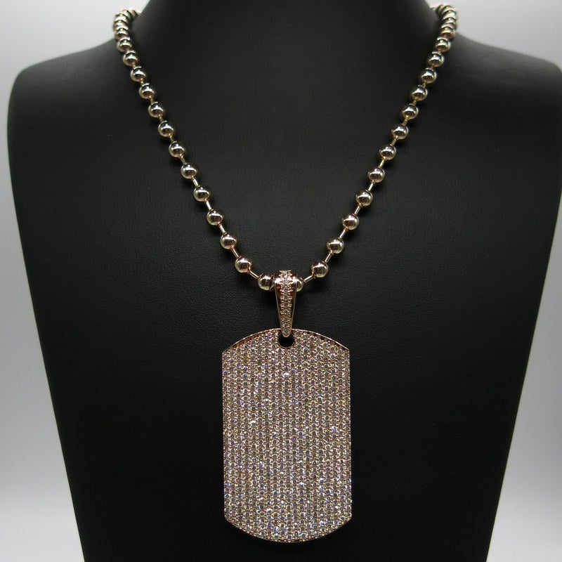 750/-er Rosegold Kugelkette mit Dog-Tag - Brillanten ca.7.00ct. TW SI1 - L: 70cm