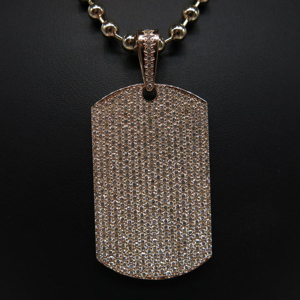 750/-er Rosegold Kugelkette mit Dog-Tag - Brillanten ca.7.00ct. TW SI1 - L: 70cm