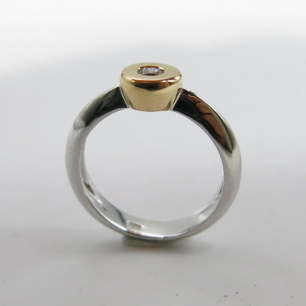 750/-er Gold Ring Bicolor - Brillant ca.0.10ct. TW SI1 - Gr.55