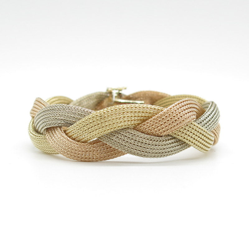 585/-er Gold - Tricolor Armband geflochten - L: 18cm