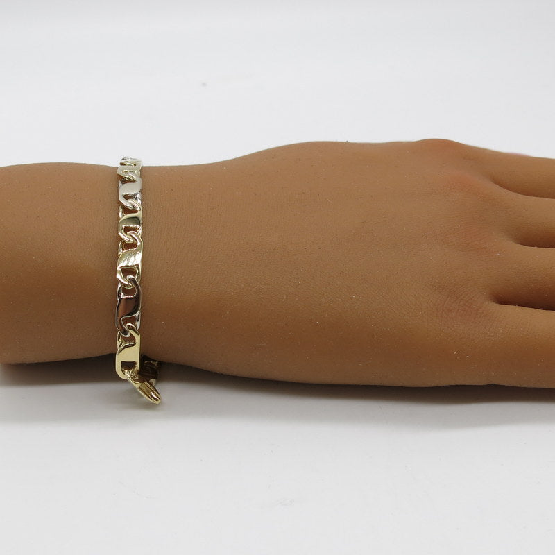 585/-er Gold Bicolor - Fantasy Fancy Armband Massiv - Ø 5.5mm - L: 19cm