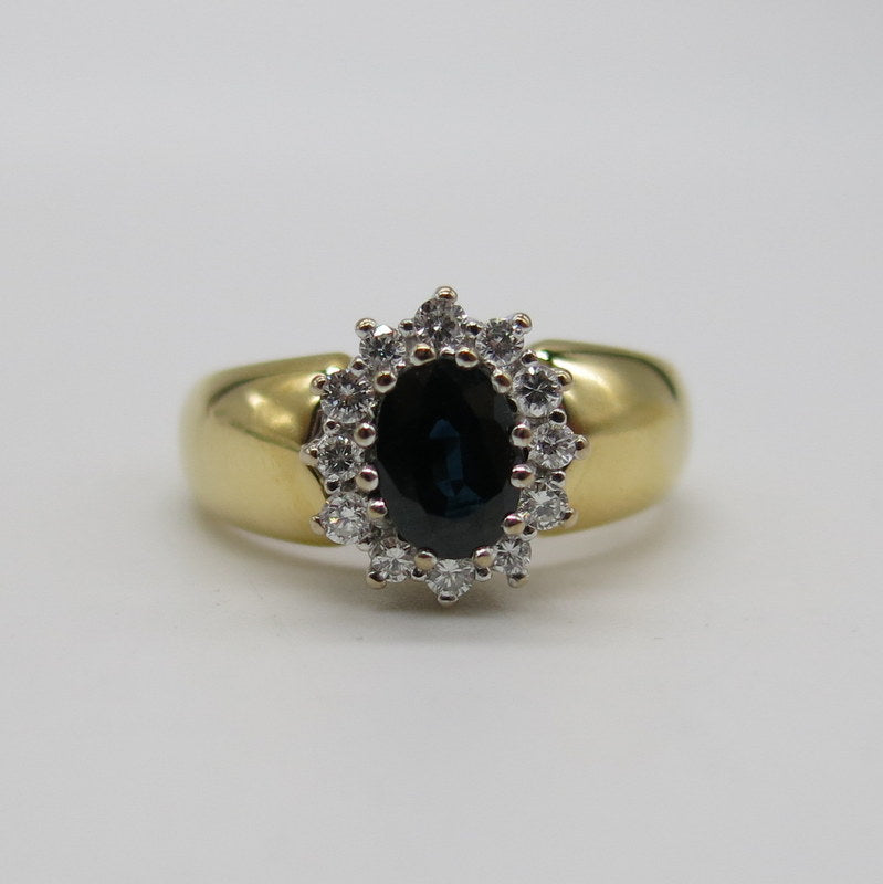 750/-er Gold Saphir Ring mit Diamanten ca.0.36ct. - Gr.57