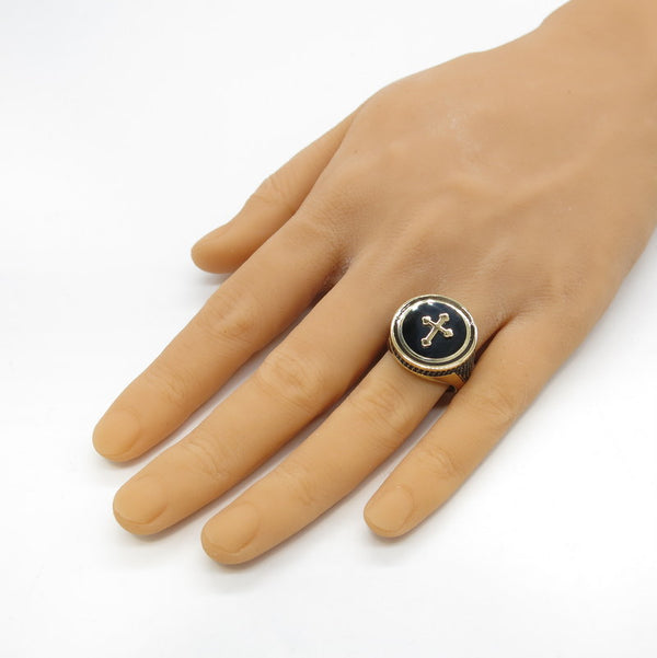 585/-er Gold - Onyx Ring Herrenring Siegelring mit Kreuz - Gr.62