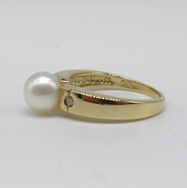 585 /-er Gold Ring mit Perle & Brillanten 0.04ct. - Gr.53