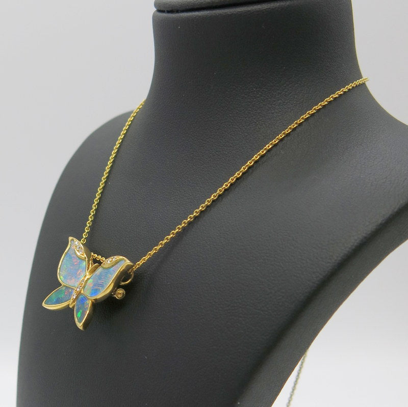 750/-er Gold Schmetterling Butterfly Collier Kette mit Opal Diamanten  - L: 40cm