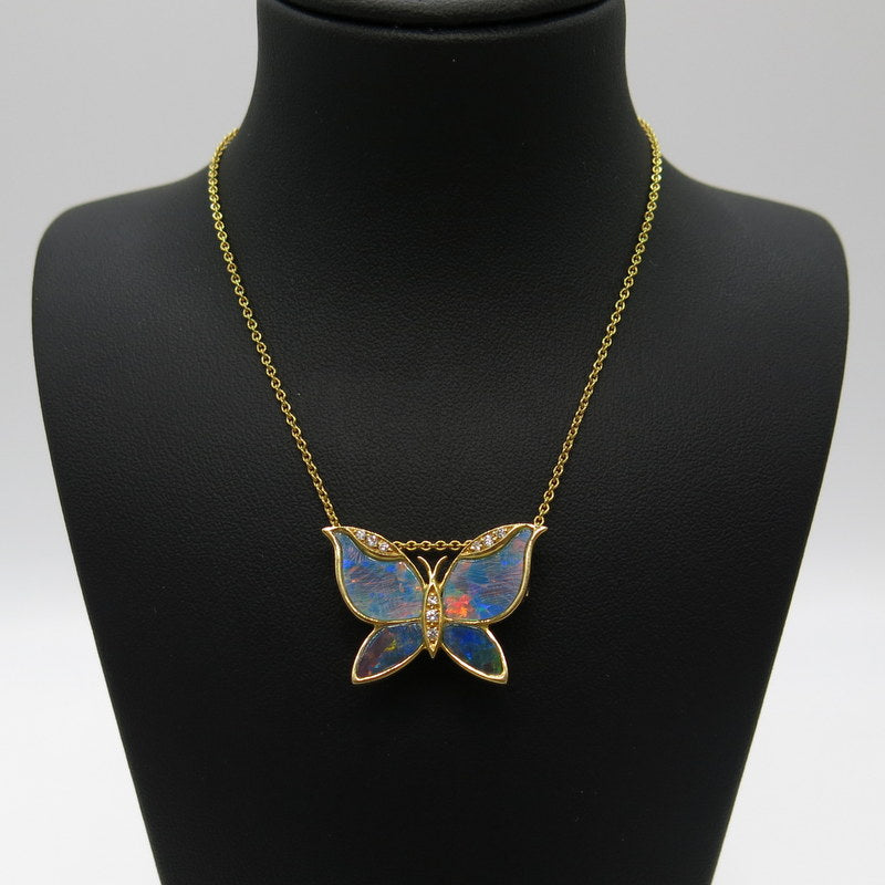 750/-er Gold Schmetterling Butterfly Collier Kette mit Opal Diamanten  - L: 40cm