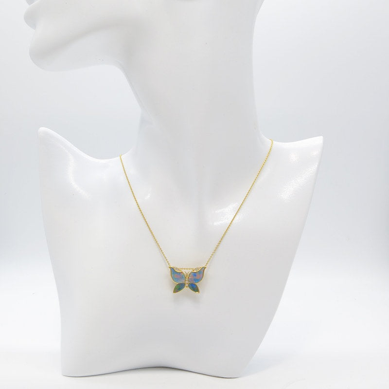 750/-er Gold Schmetterling Butterfly Collier Kette mit Opal Diamanten  - L: 40cm