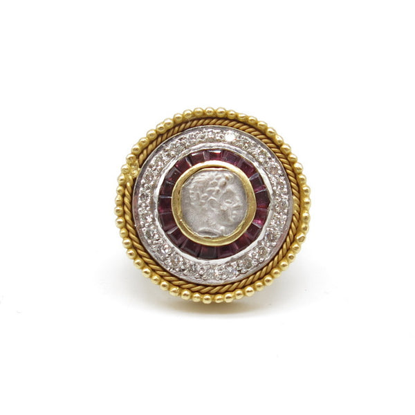 750/-er Gold Antik Ring mit Rubin & Brillanten ca.0.50ct. - Gr.49