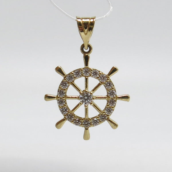 585/-er Gold - Steuerrad Anhänger mit Zirkonia - ca.1.53gr.