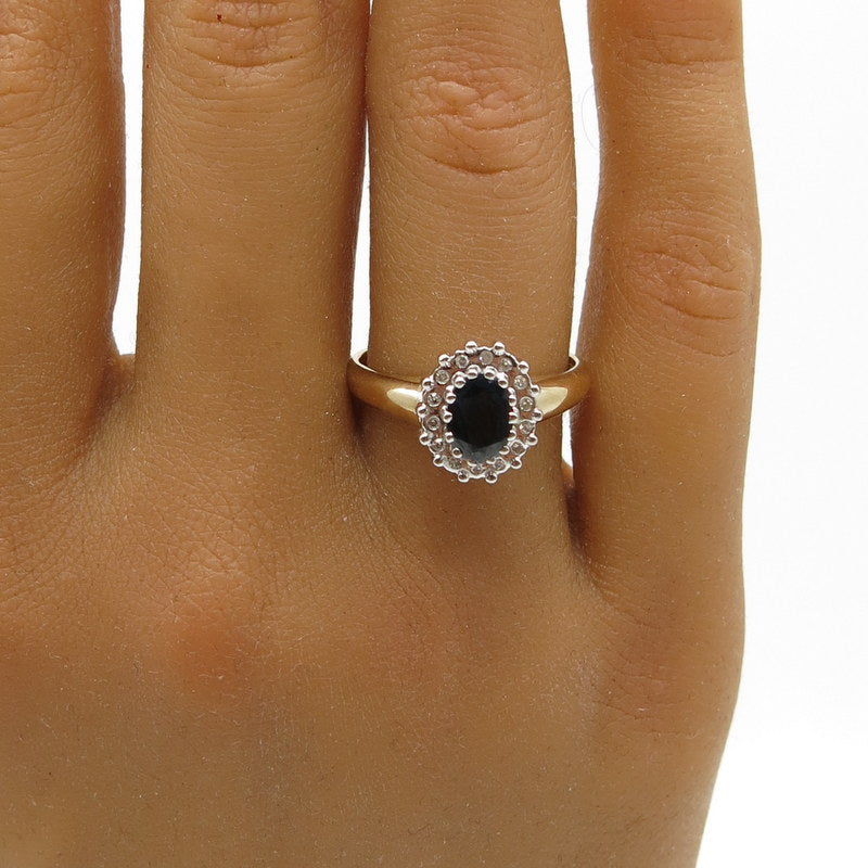 585/-er Gold Bicolor Saphir Ring mit Diamanten ca.0.14ct. - Gr.57