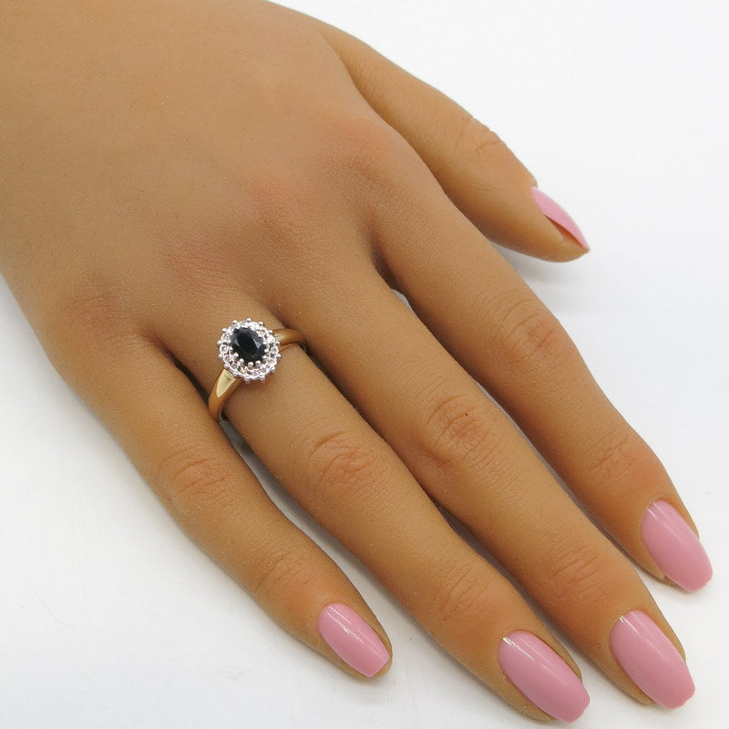 585/-er Gold Bicolor Saphir Ring mit Diamanten ca.0.14ct. - Gr.57