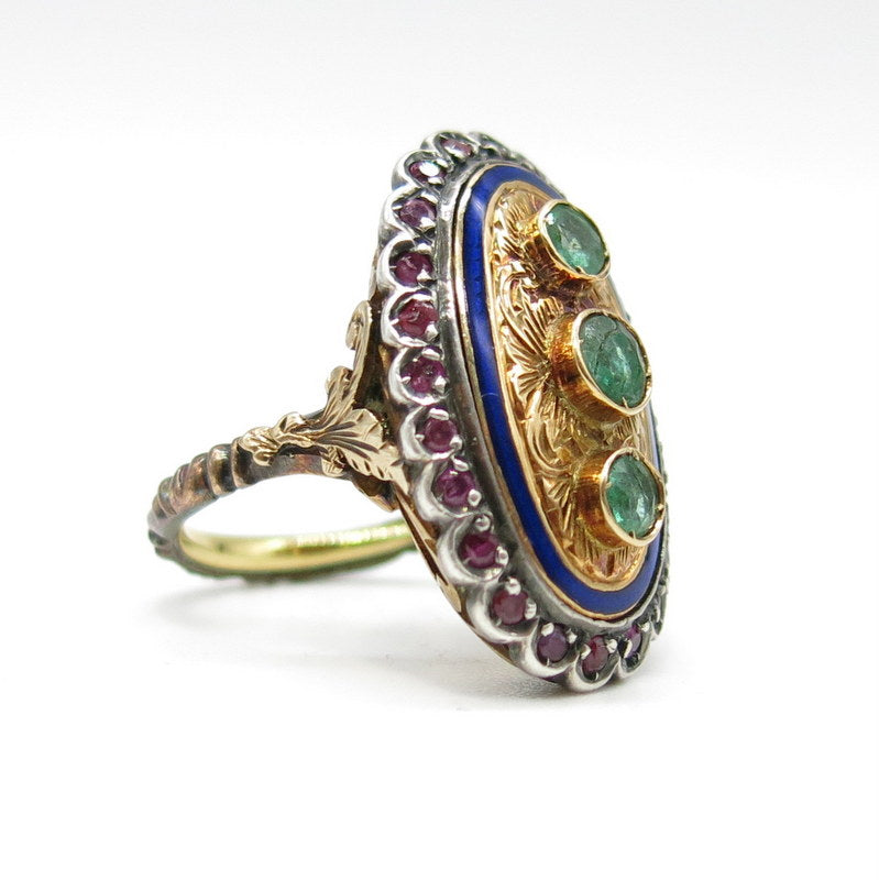 Antik Ring über 100 Jahre alt - 750/-er Gold mit Smaragd & Rubin