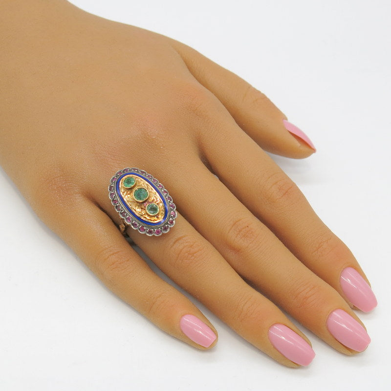 Antik Ring über 100 Jahre alt - 750/-er Gold mit Smaragd & Rubin