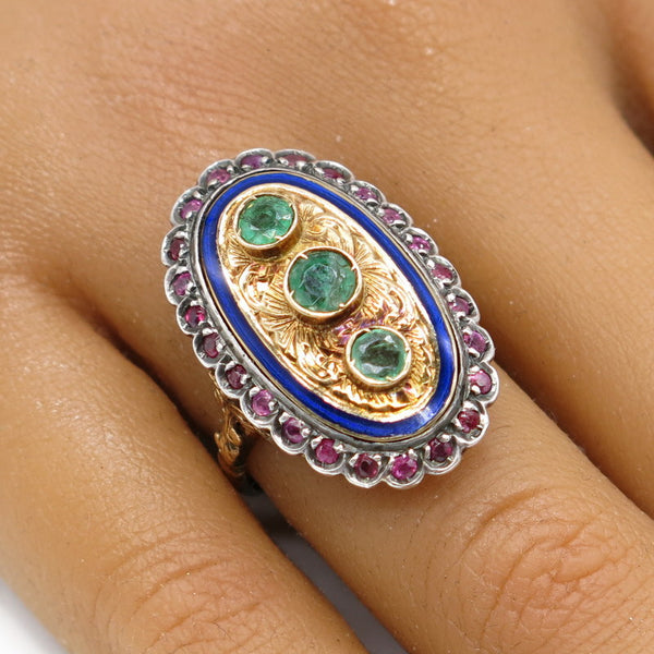 Antik Ring über 100 Jahre alt - 750/-er Gold mit Smaragd & Rubin