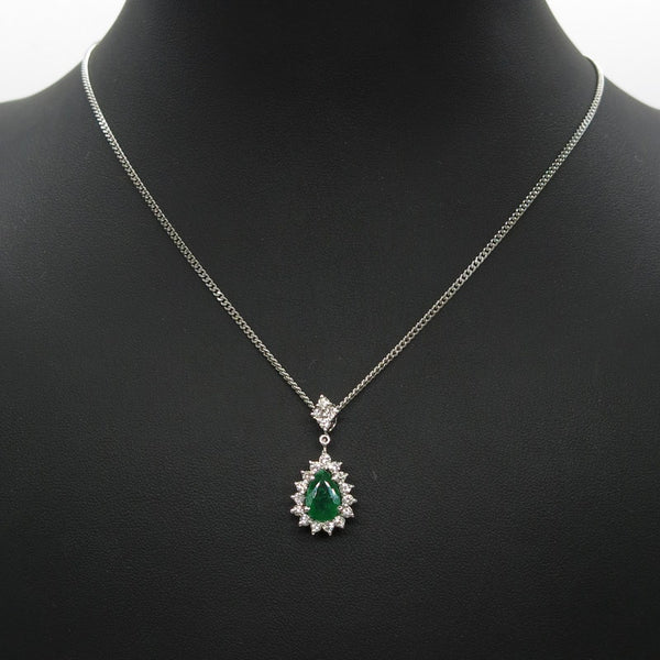585/-er Weißgold Smaragd Collier mit Brillanten ca.0.40ct.TW SI1 - L: 50cm