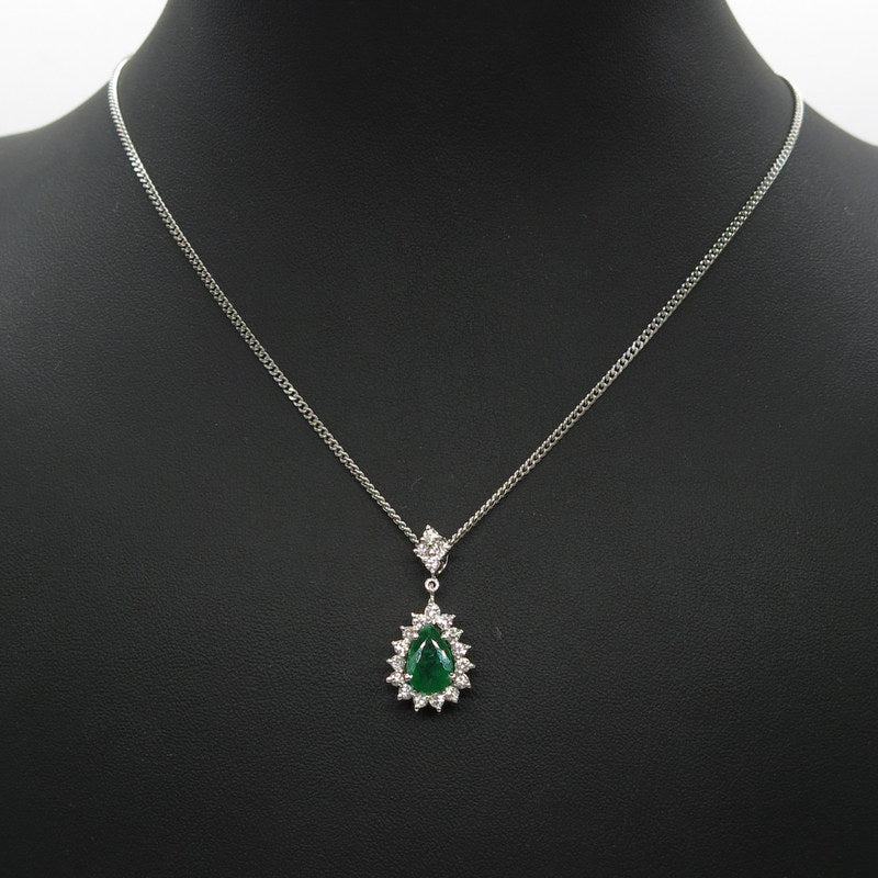 585/-er Weißgold Smaragd Collier mit Brillanten ca.0.40ct.TW SI1 - L: 50cm