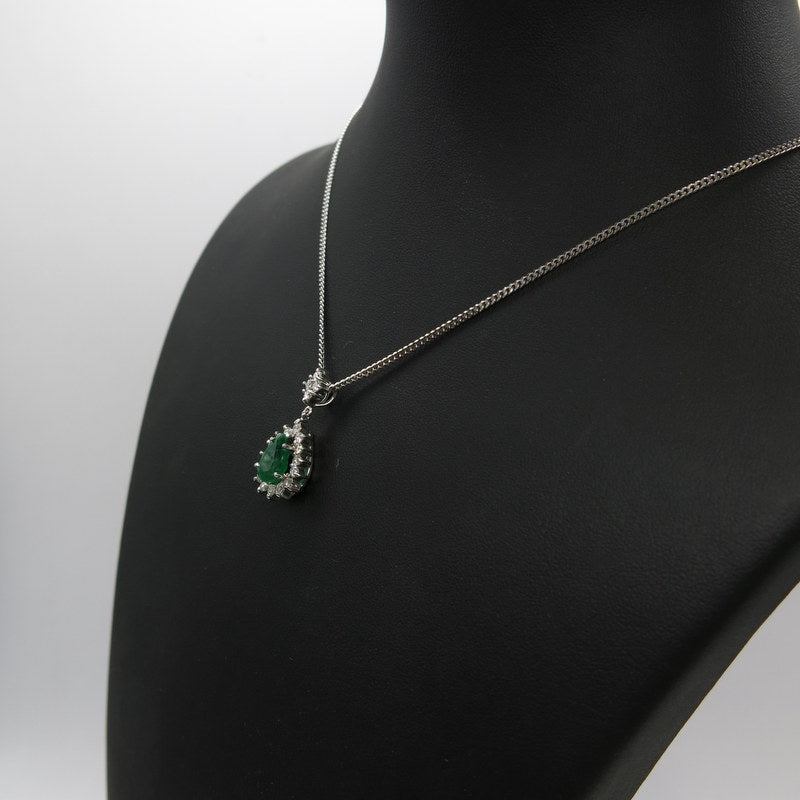 585/-er Weißgold Smaragd Collier mit Brillanten ca.0.40ct.TW SI1 - L: 50cm