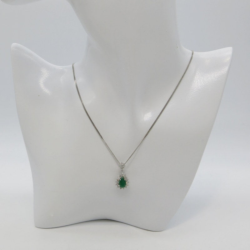 585/-er Weißgold Smaragd Collier mit Brillanten ca.0.40ct.TW SI1 - L: 50cm
