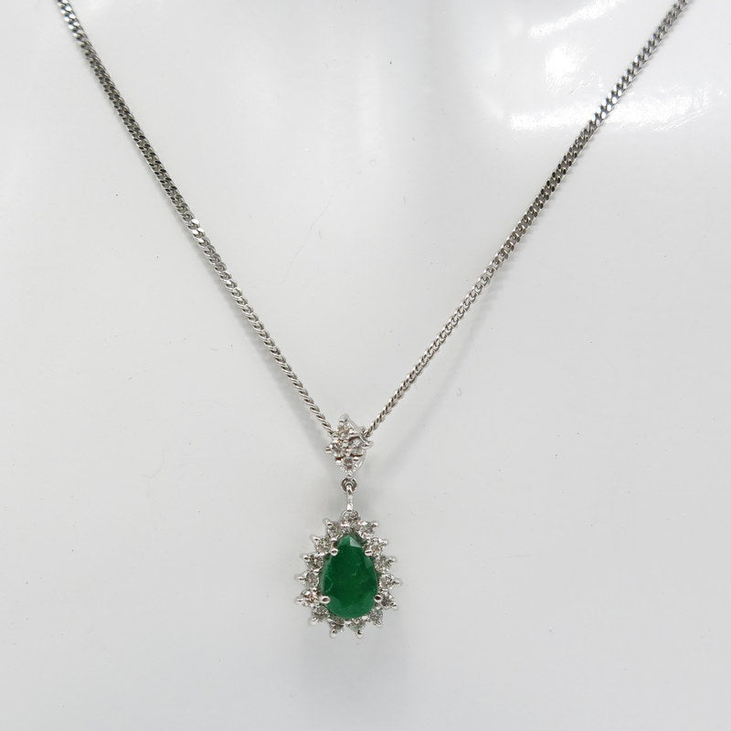 585/-er Weißgold Smaragd Collier mit Brillanten ca.0.40ct.TW SI1 - L: 50cm