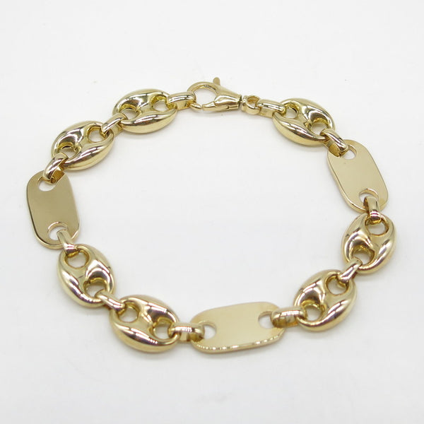 585/-er Gold Plattenkette Bohnen Armband - Ø 12mm - ca.24cm
