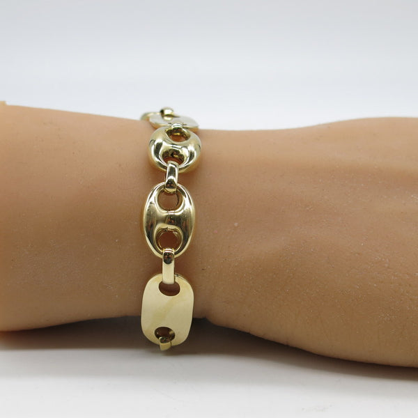 585/-er Gold Plattenkette Bohnen Armband - Ø 12mm - ca.24cm