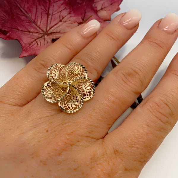 585/-er Gold Flower Ring - Gr.56