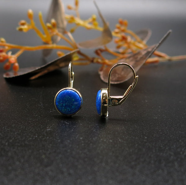 585/-er Gold - Pacific Blue Opal Ohrhänger / Panzehir Küpe - Ø 9mm