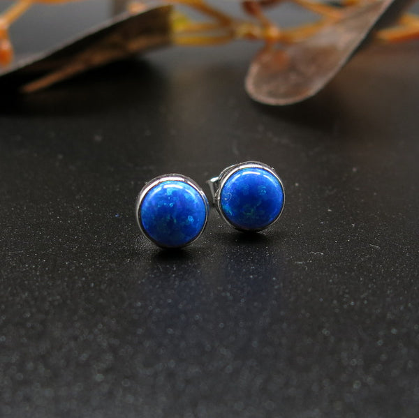 585/-er Weißgold - Pacific Blue Opal Ohrringe / Panzehir Küpe - Ø 7mm