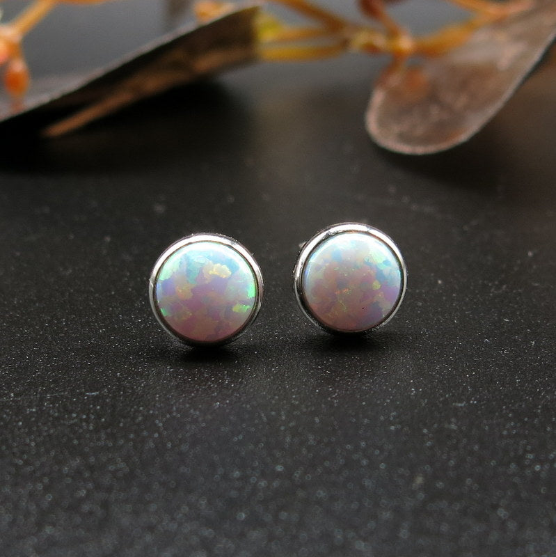 585/-er Weißgold - Opal Ohrringe / Panzehir Küpe - Ø 8mm