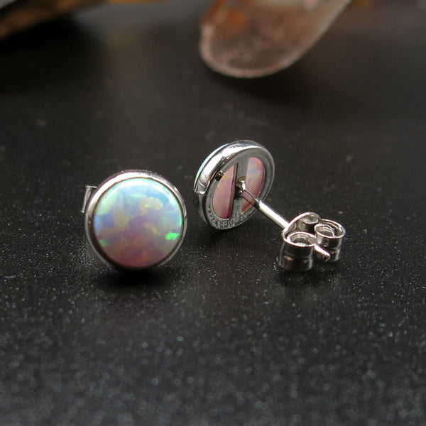 585/-er Weißgold - Opal Ohrringe / Panzehir Küpe - Ø 8mm