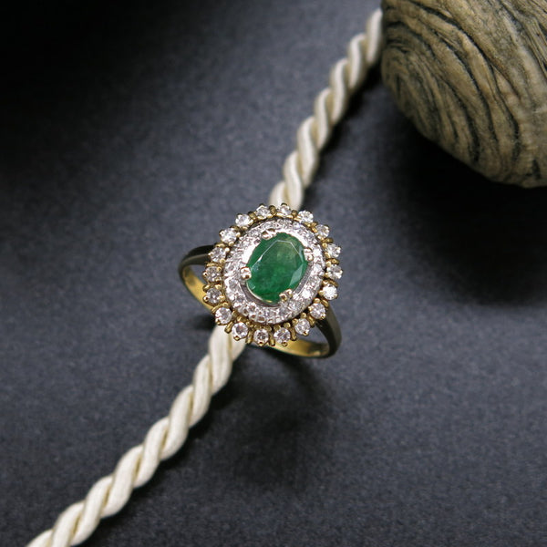 585/-er Gold Ring - Smaragd / Diamanten ca.0.40ct. - Gr.56