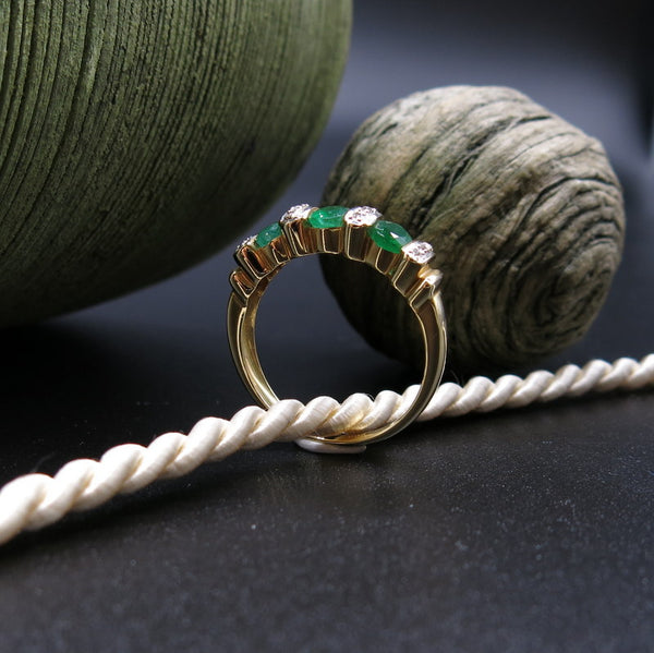 585/-er Gold Bicolor Smaragd / Diamanten ca.0.12ct. Ring - Gr.58