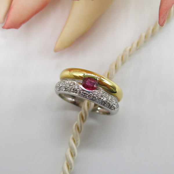 750/-er Gold Bicolor Ring - Rubin & Diamanten ca.0.50ct. - Gr.57