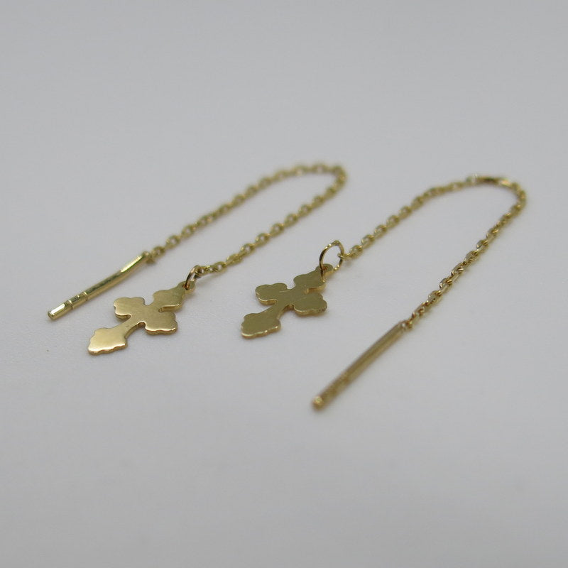 585/-er Gold - Kreuz Durchzieher Ohrhänger Ketten Ohrhänger - L: 67mm