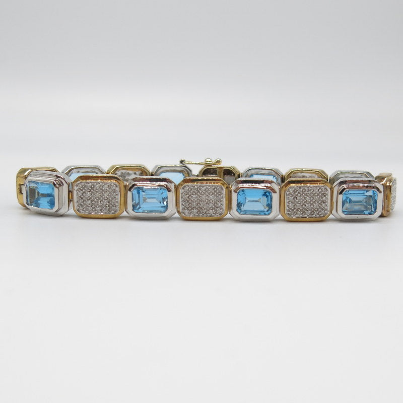 585/-er Gold Bicolor - Armband Brillanten ca.0.80ct. & Blau Topas - L: 18.5cm